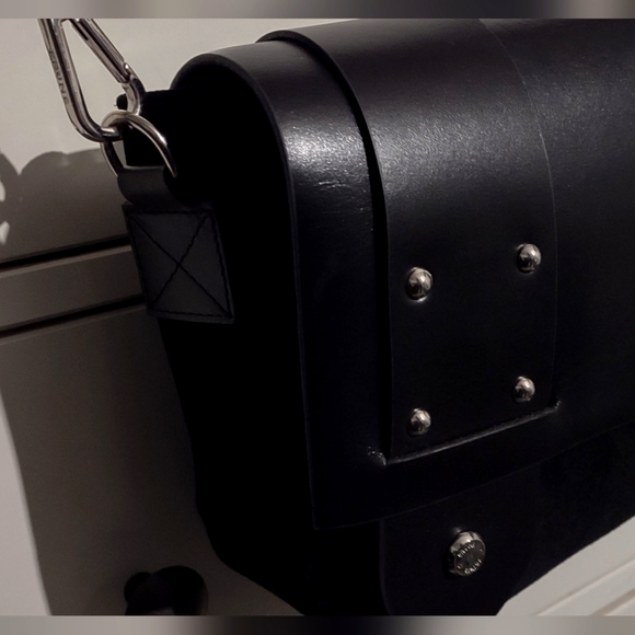 PRUNE . Black suede and bovine leather dotted snap front zipper prune purse. - Picture 2 of 15